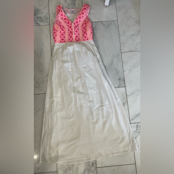 Vineyard Vines, women’s 2, cotton and linen maxi dress w/ hot pink woven accents - Picture 6 of 11